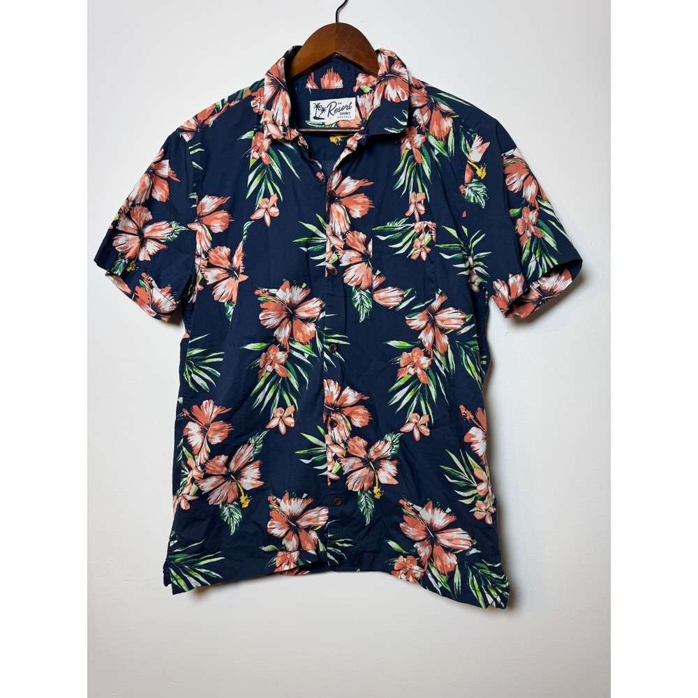 Aeropostale The Resort Shirt Mens Medium Navy Blue Hibiscus Floral Tropical S/S
